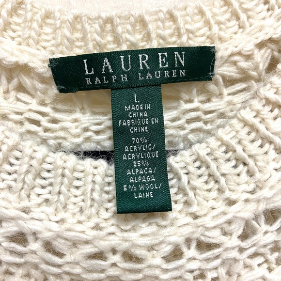 Lauren Ralph Lauren Alpaca Blend Open Knit Sweater L Cream Textured Pullover - Picture 4 of 9